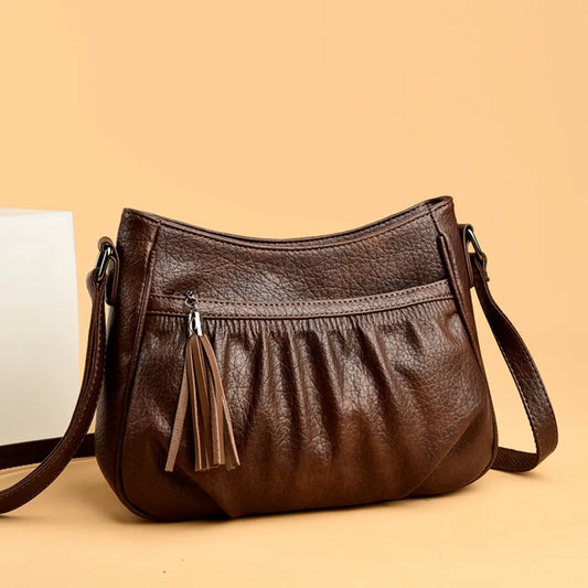 Ruched Leather Messenger