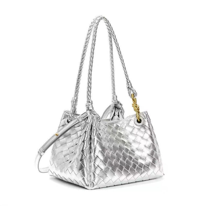 Woven Plaid Bucket Bag