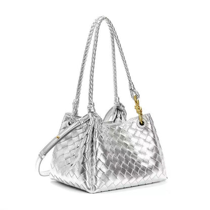 Woven Plaid Bucket Bag
